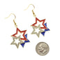 Fourth of July Star Earrings in Gold Toned Metal and Enamel