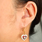 Red and White Enamel Heart Charm Earrings with Pink Flower. Valentine's Day Gifts.