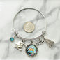 Kindergarten Graduation Bangle Bracelet Stainless Steel. Personalized with Crystal Birthstone