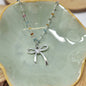Antique Silver Plated Coquette Bow Necklace On A Multi Tourmaline Beaded Chain.