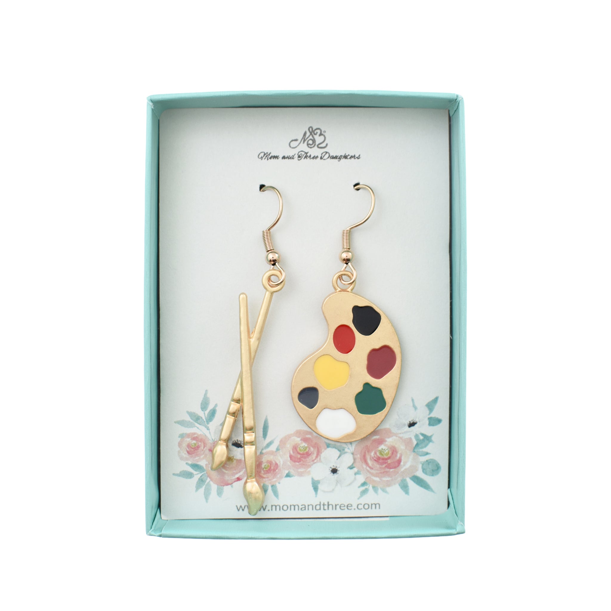 Artist Palette and Paint Brush Earrings. Earrings Gift for Artist Rose Gold Toned