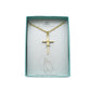Praying Boy Gold Filled Cross Necklace on a Gold Stainless Steel Cable Chain. Baptism Jewelry. First Communion Gift.