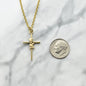 Praying Boy Gold Filled Cross Necklace on a Gold Stainless Steel Cable Chain. Baptism Jewelry. First Communion Gift.