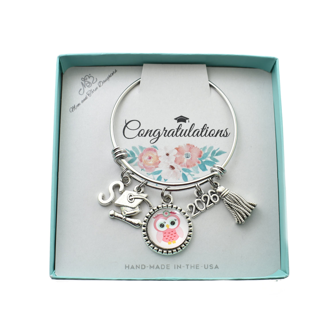 Kindergarten Graduation Bangle Bracelet. Stainless Steel Personalized with Initial. 2026