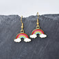 Rainbow Enamel Earrings on Gold Stainless Steel Wires. St. Patrick's Day Earrings.