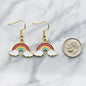 Rainbow Enamel Earrings on Gold Stainless Steel Wires. St. Patrick's Day Earrings.