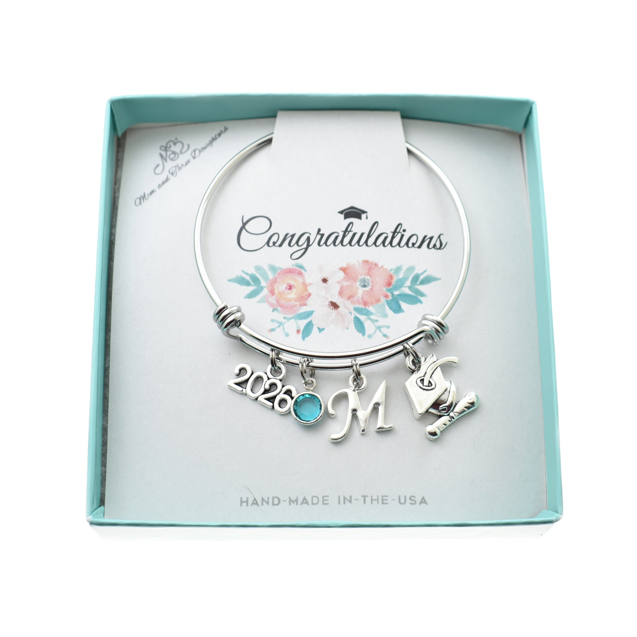 Kindergarten Graduation Bangle Bracelet Silver Tones. Personalized Bangle Bracelet