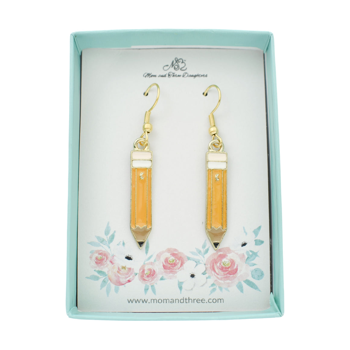 Pencil Earrings in Gold Toned Enamel. Gifts for Teacher. Back to School