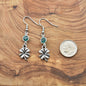 Silver Four Leaf Clover Earrings With Green Accent Charm.  Earrings hypoallergenic dangle.  St. Patrick's Day Earrings.
