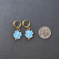 Blue or Pink Enamel Four Leaf Clovers suspended from Hoop Huggies. St. Patrick's Day Gifts. Lucky Gift. Clover Earrings. Shamrock Earrings.