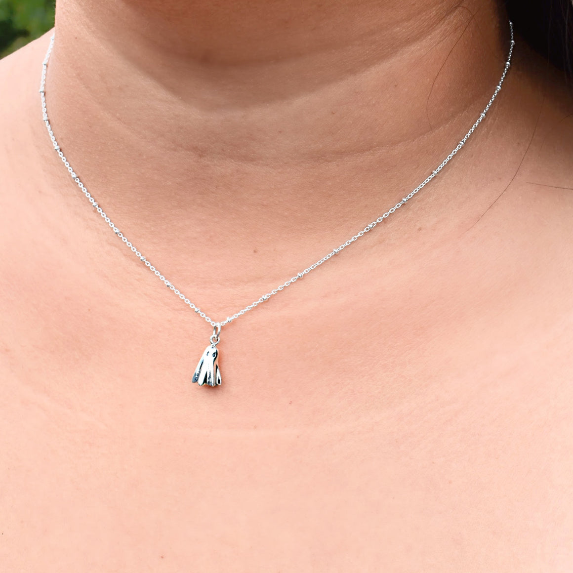 Ghost Necklace in Sterling Silver. Halloween Jewelry. Halloween Necklace.