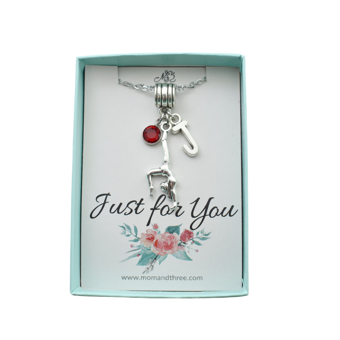 Little Girl's Personalized Gymnast Necklace. Gymnastics Necklace. Gymnastics Gifts. Custom Initial and Birthstone.