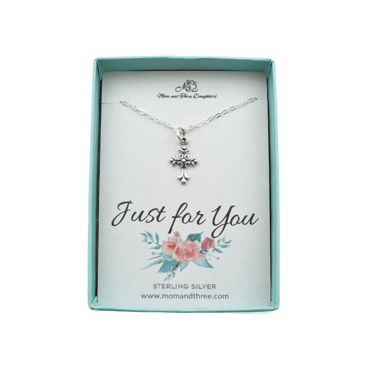 Scrolled Cross Necklace in Sterling Silver