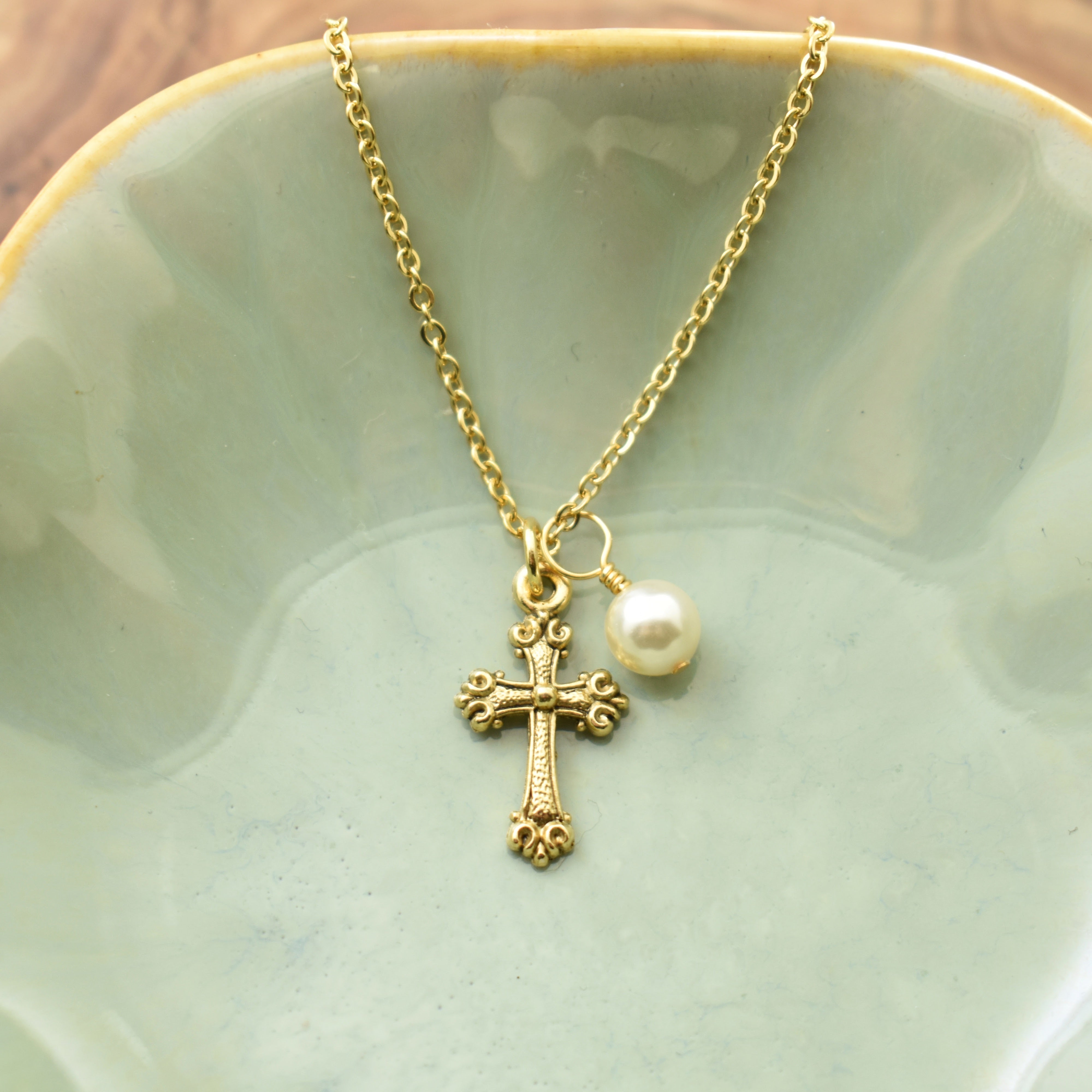 Baptism Necklace For Girls Children's Cross Necklace, Gold Kids