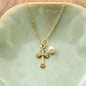 Little Girl's Gold Cross Necklace with Crystal Pearl. Baptism Jewelry. First Communion Gift.
