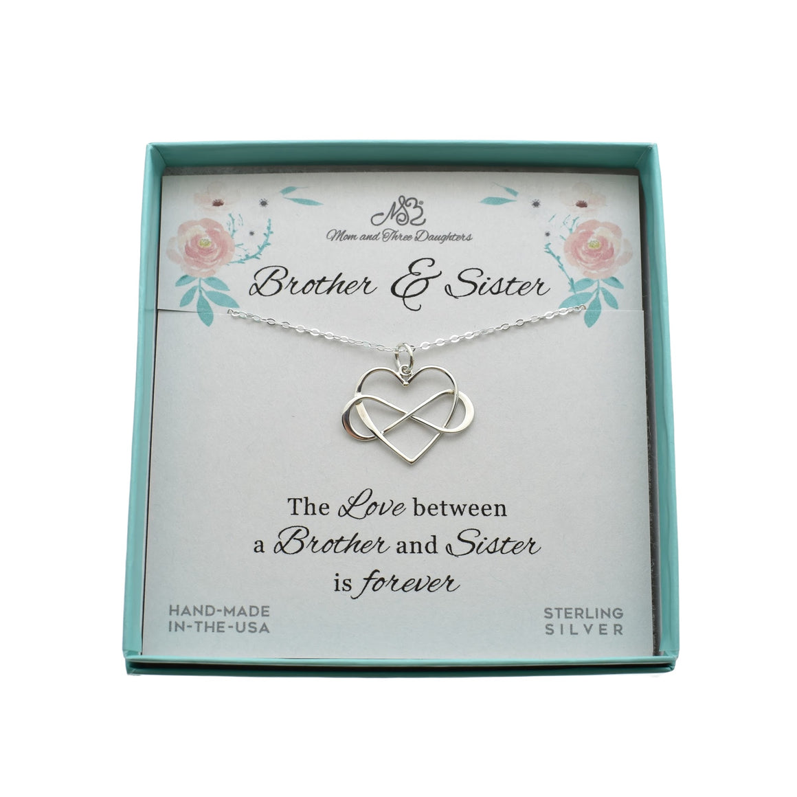 Brother and Sister Infinity Heart Necklace in Sterling Silver