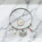 Personalized Mom Bangle Bracelet with Initial Charm and Crystal Birthstone. Stainless Steel Bangle Bracelet. Mother's Day Gift. Gift for Mom