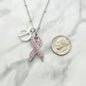 Breast Cancer Awareness Necklace. Personalized Initial and Crystal Pink Hope Ribbon.