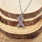Breast Cancer Awareness Necklace. Personalized Initial and Crystal Pink Hope Ribbon.