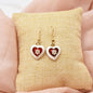 Red and White Enamel Heart Charm Earrings with Pink Flower. Valentine's Day Gifts.