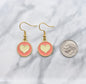 Pink and Beige Enamel Love Heart Charm Earrings. Valentine's Day Gifts.