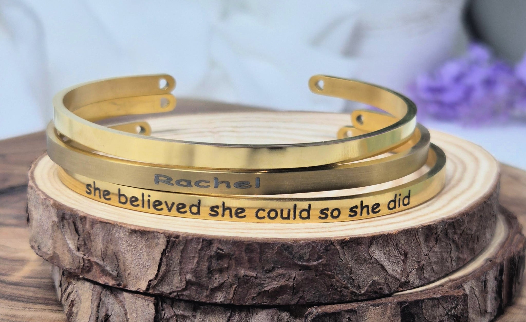 Personalized Laser Engraved Cuff Bracelet. Custom Made.