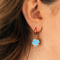 Blue or Pink Enamel Four Leaf Clovers suspended from Hoop Huggies. St. Patrick's Day Gifts. Lucky Gift. Clover Earrings. Shamrock Earrings.