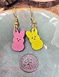 Bunny Handmade Polymer Clay Dangle Earrings. Pink or Yellow Bunny Marshmallow. 12mm x 21mm