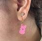 Bunny Handmade Polymer Clay Dangle Earrings. Pink or Yellow Bunny Marshmallow. 12mm x 21mm