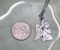 Praying Angel Necklace in Silver Tone Metal. Satellite Chain.