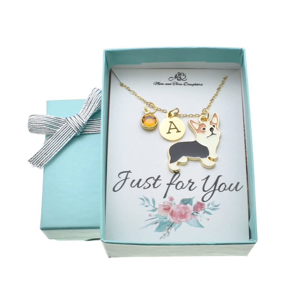 Personalized Corgi Necklace. Little Girls Jewelry. Corgi Gifts. Dog Necklace. Personalized Necklace. Custom Birthstone. Initial.