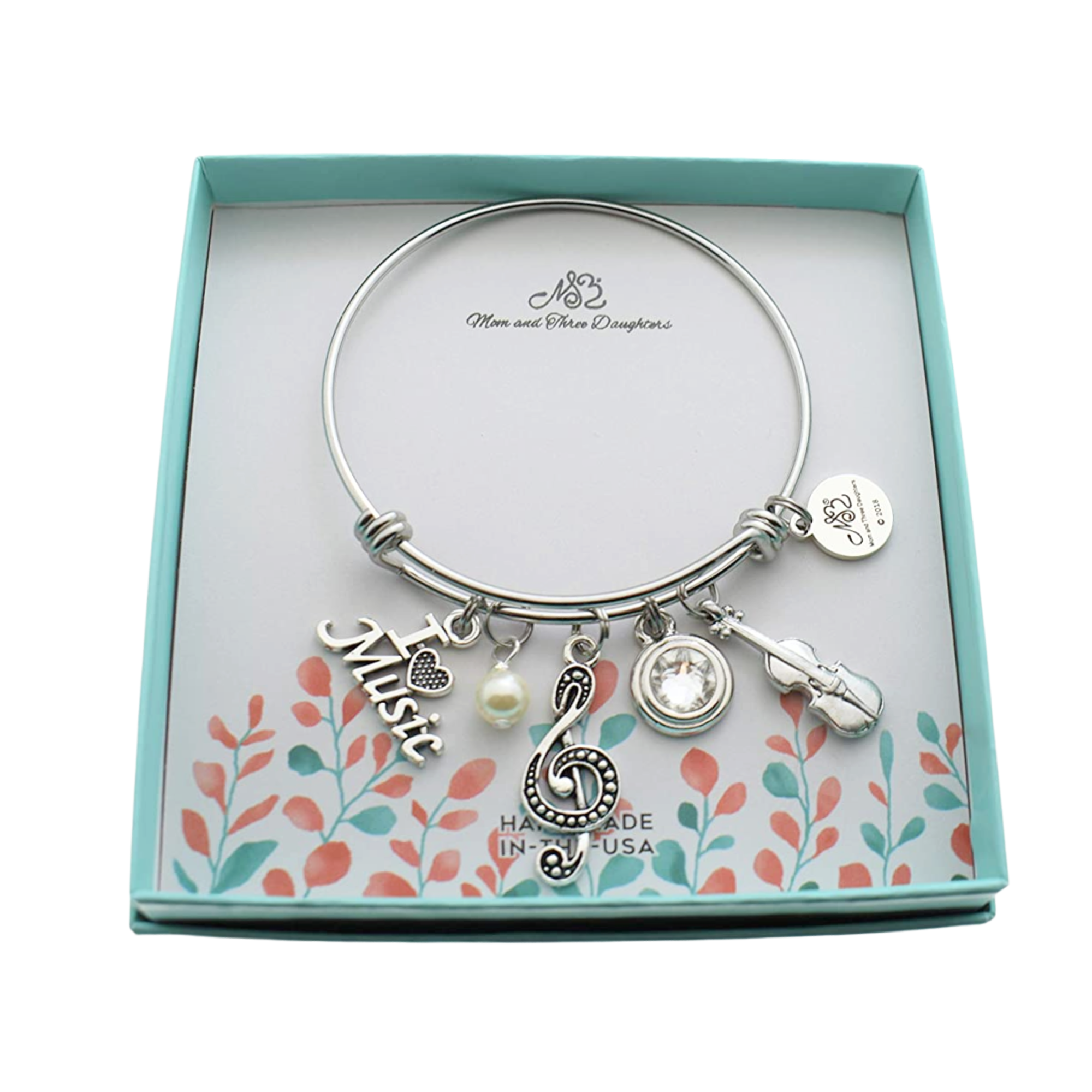 Little Girls Violin Bangle Bracelet in Stainless Steel Mom and