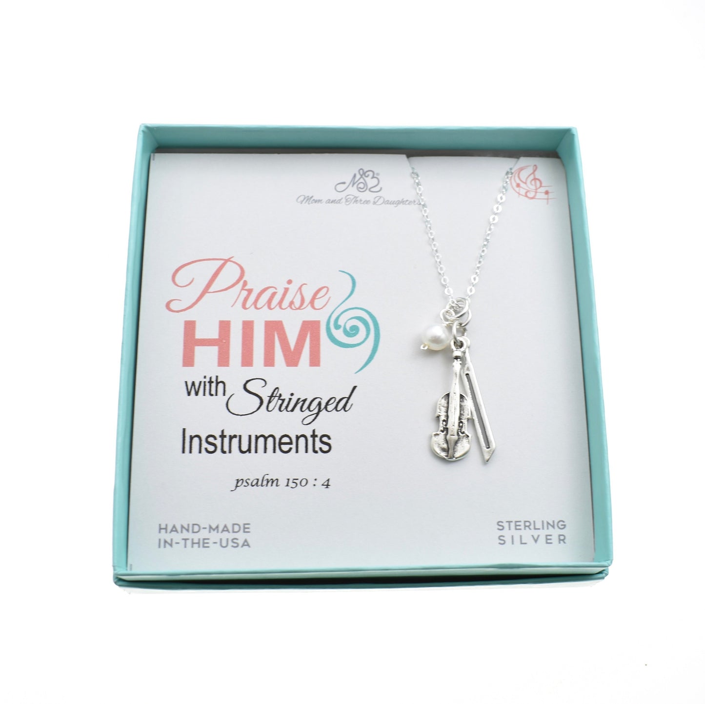 Violin and Bow Necklace in Sterling Silver