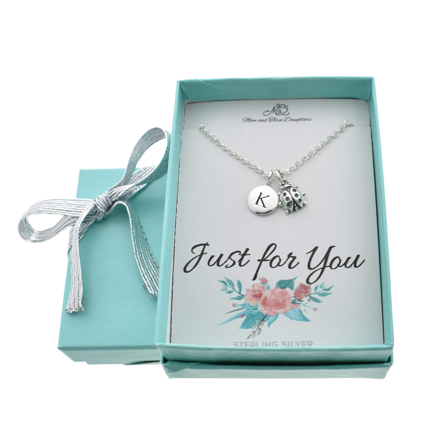 Ladybug Necklace with Personalized Initial in Sterling Silver
