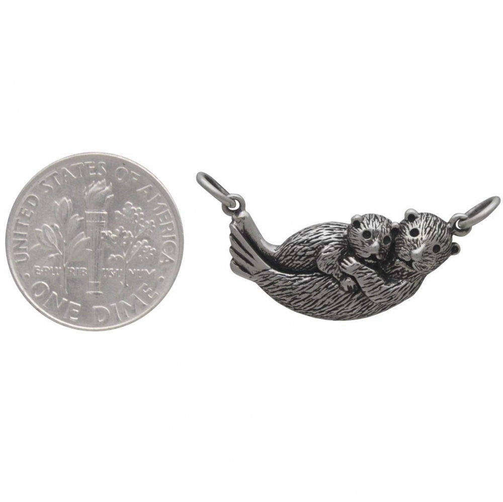 Mom and Baby Otter Necklace in Sterling Silver